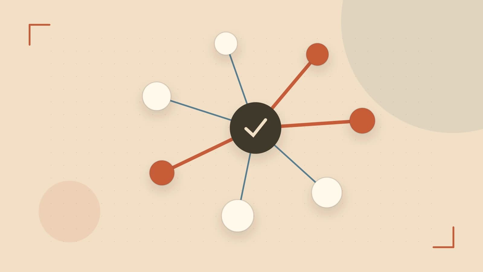 Editorial illustration of an algorithmic node graph with branching paths and a highlighted result