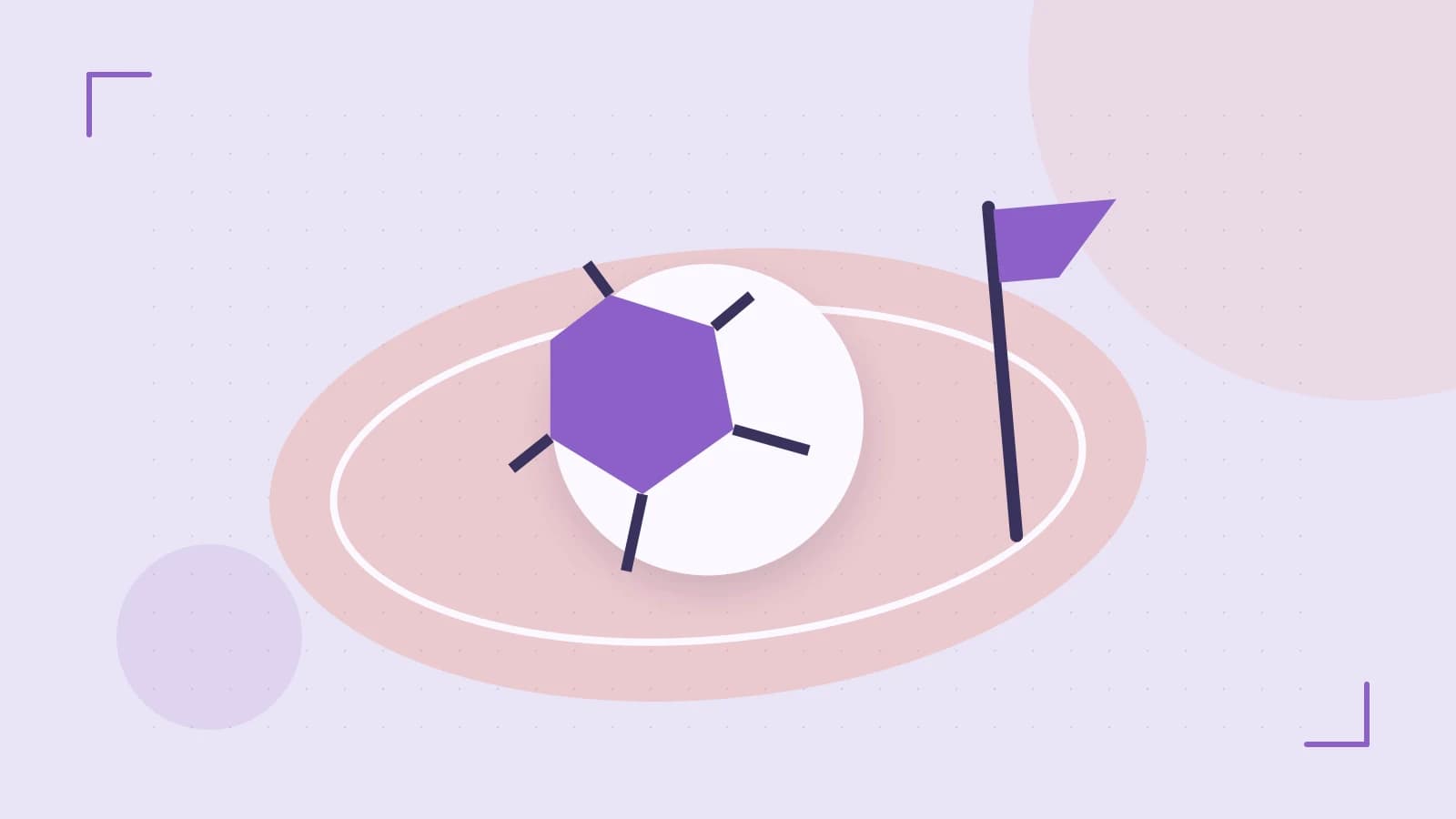 Editorial illustration of a stylized sports ball, stadium geometry and dynamic arcs