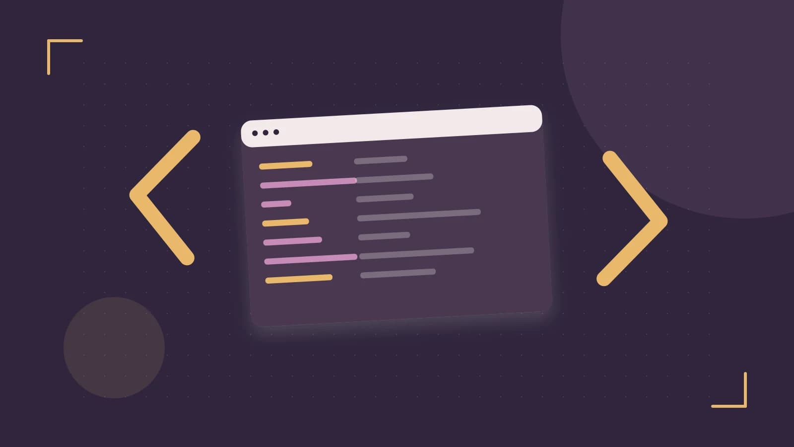 Editorial illustration of an abstract code editor, syntax blocks and oversized programming brackets