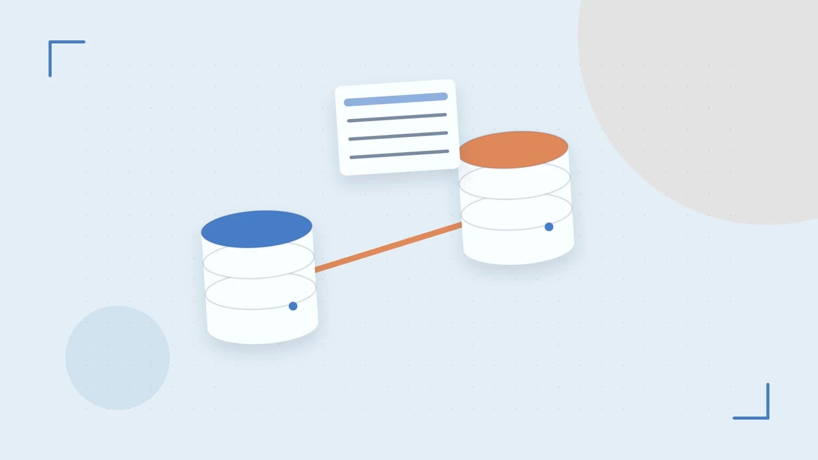 Editorial illustration of structured records, database cylinders and relationships between tables
