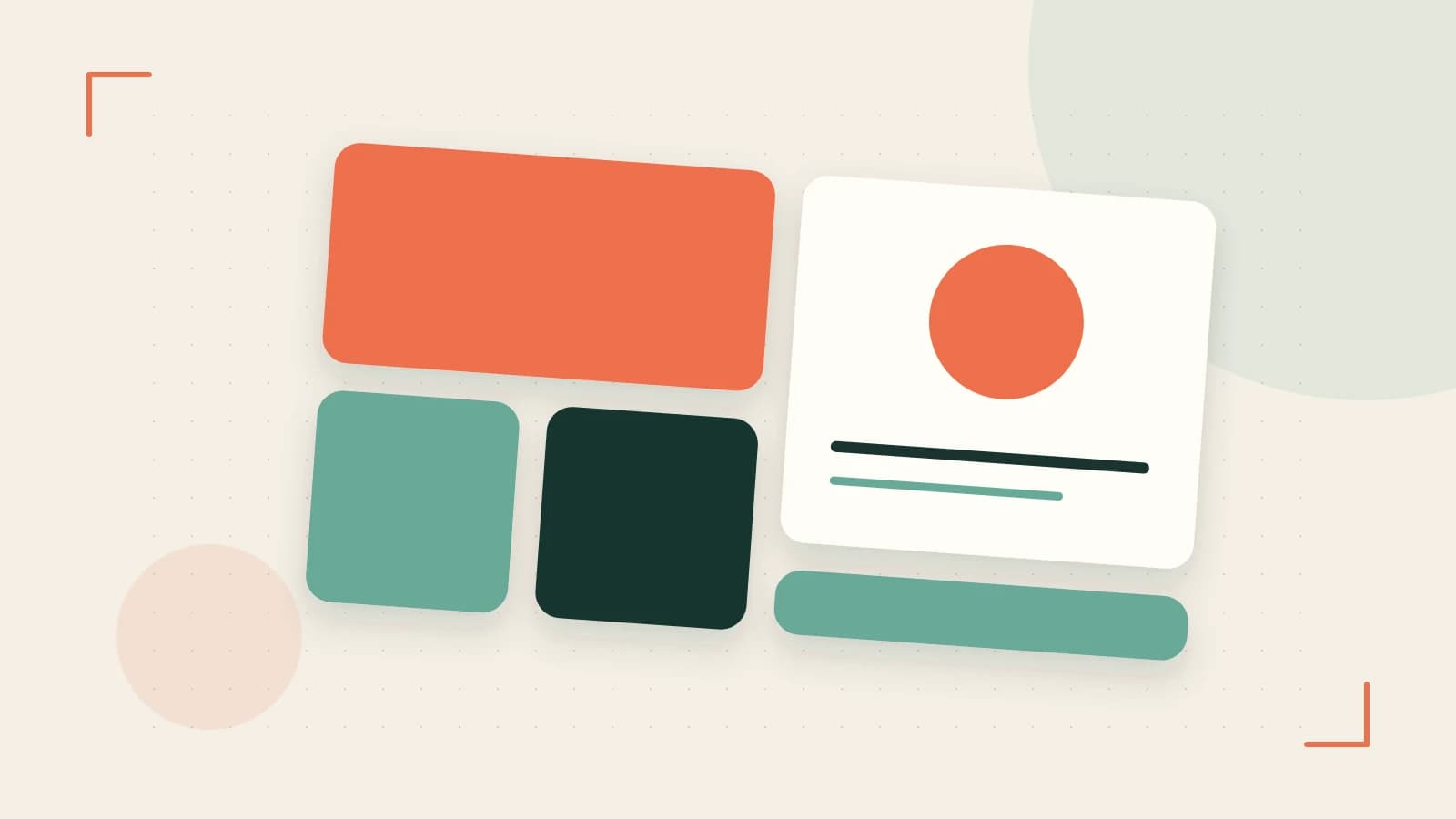 Editorial illustration of responsive browser layouts, overlapping design components and a color system