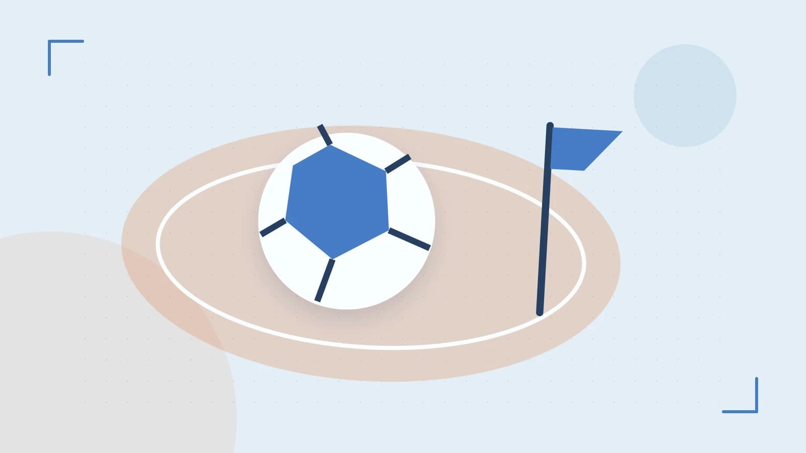 Editorial illustration of a stylized sports ball, stadium geometry and dynamic arcs