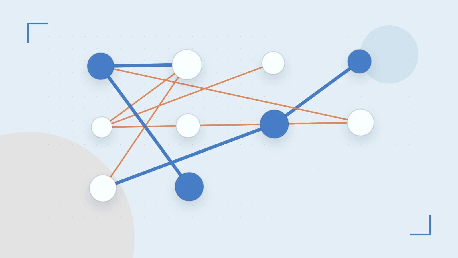 Editorial illustration of an algorithmic node graph with branching paths and a highlighted result