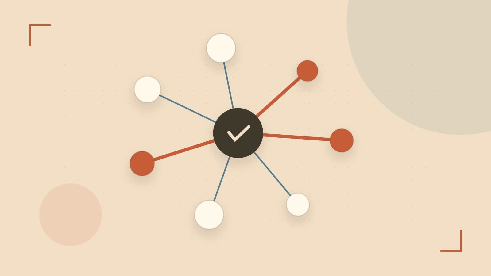 Editorial illustration of an algorithmic node graph with branching paths and a highlighted result