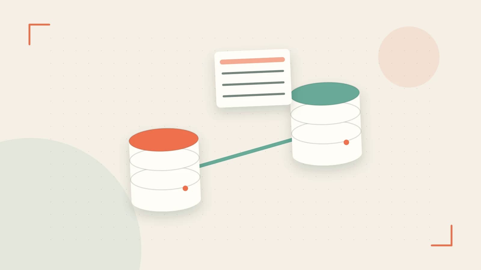 Editorial illustration of structured records, database cylinders and relationships between tables