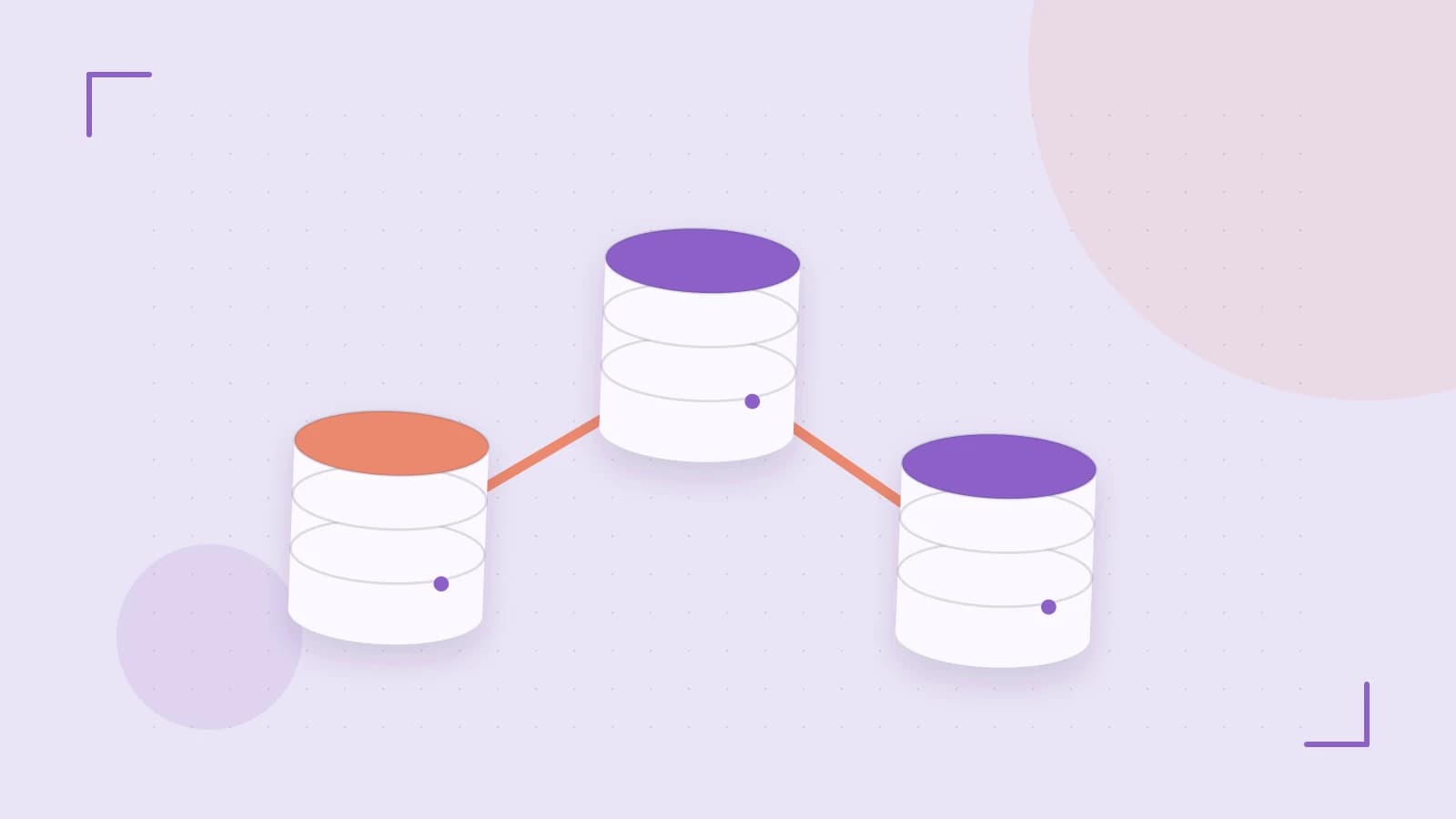 Editorial illustration of structured records, database cylinders and relationships between tables