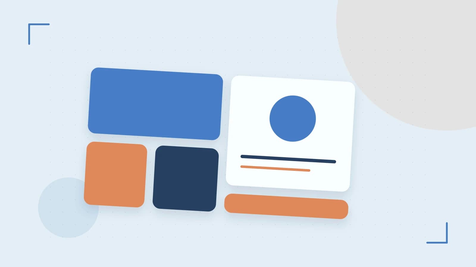 Editorial illustration of responsive browser layouts, overlapping design components and a color system