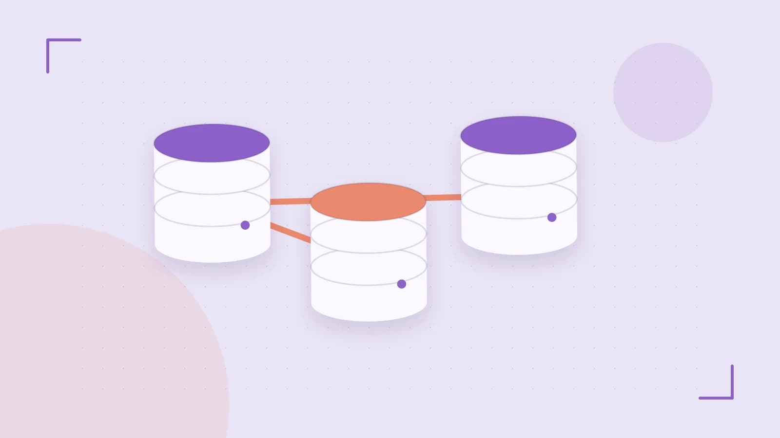 Editorial illustration of structured records, database cylinders and relationships between tables