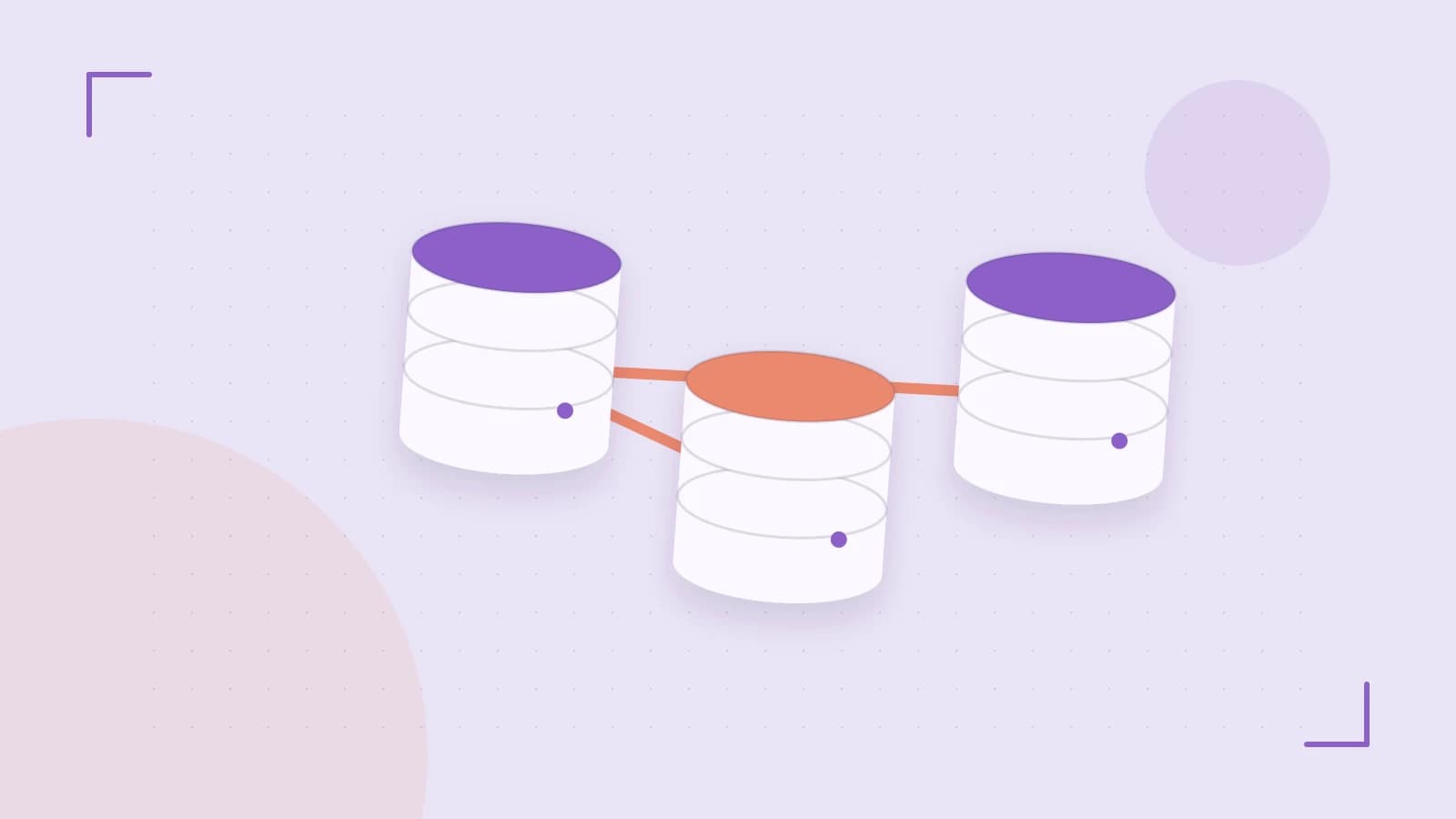 Editorial illustration of structured records, database cylinders and relationships between tables