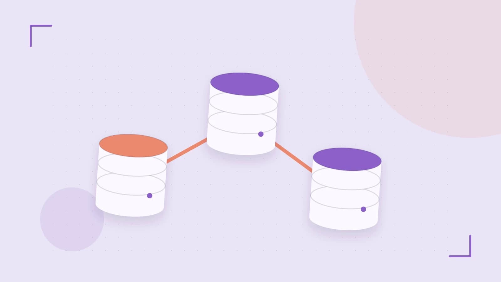 Editorial illustration of structured records, database cylinders and relationships between tables