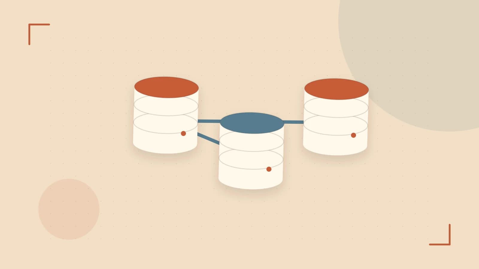 Editorial illustration of structured records, database cylinders and relationships between tables