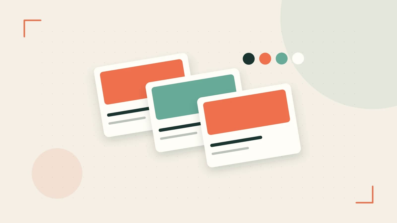 Editorial illustration of responsive browser layouts, overlapping design components and a color system