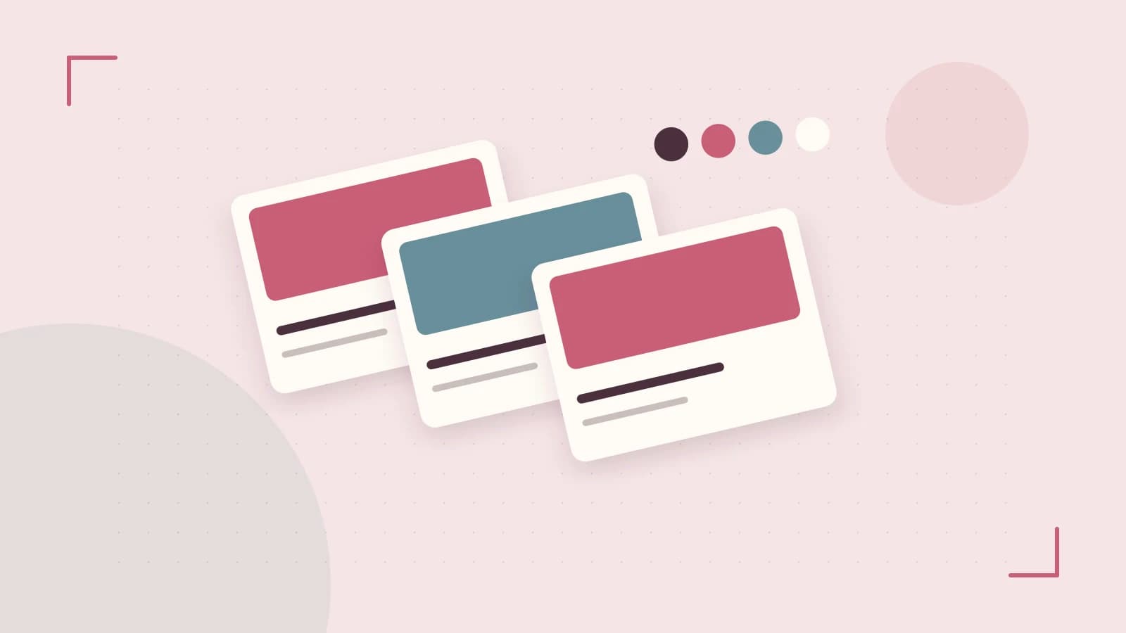 Editorial illustration of responsive browser layouts, overlapping design components and a color system