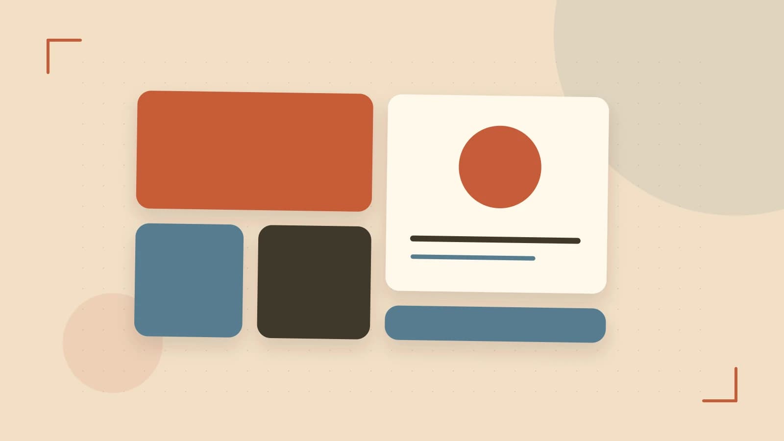Editorial illustration of responsive browser layouts, overlapping design components and a color system
