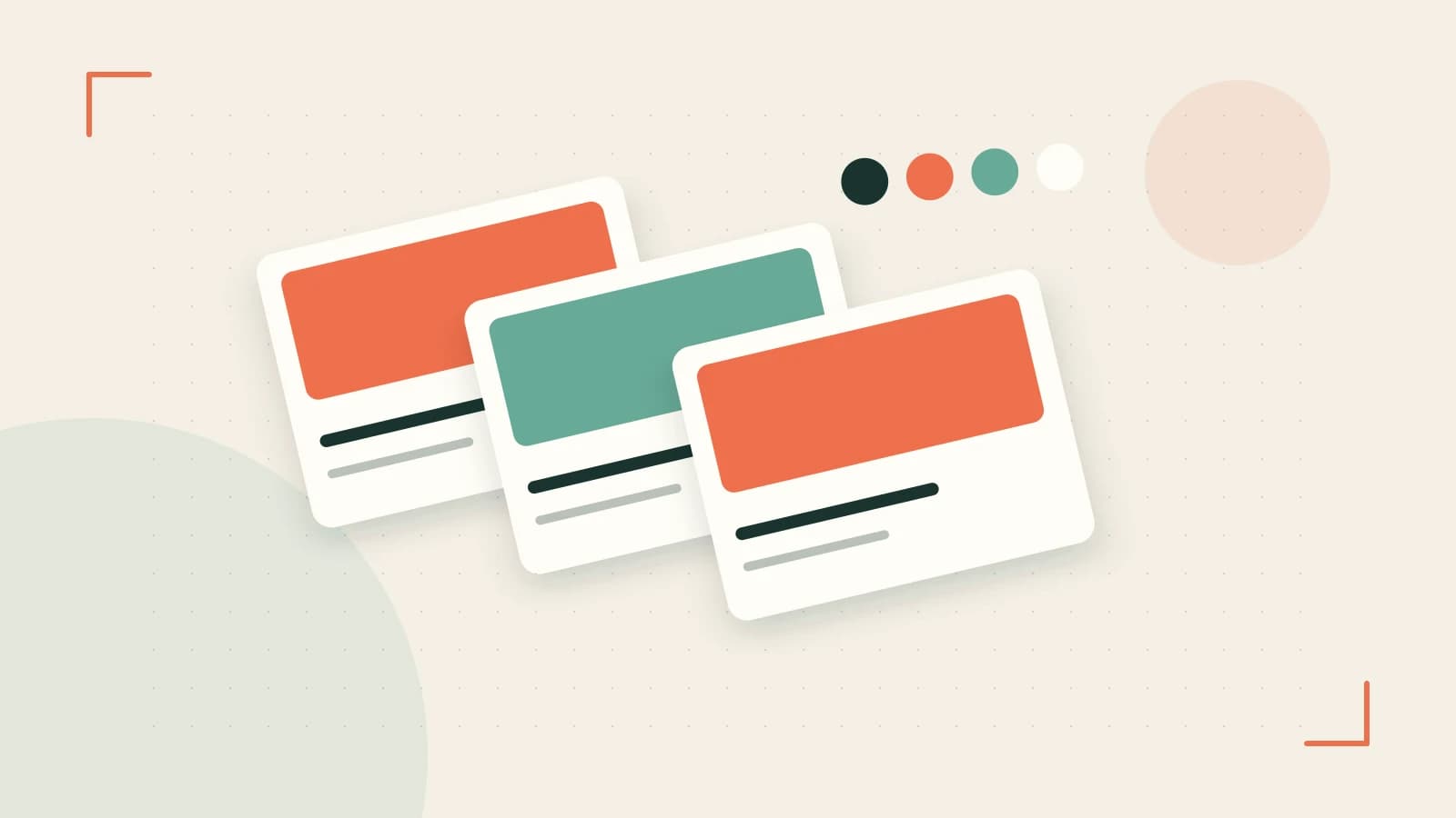 Editorial illustration of responsive browser layouts, overlapping design components and a color system