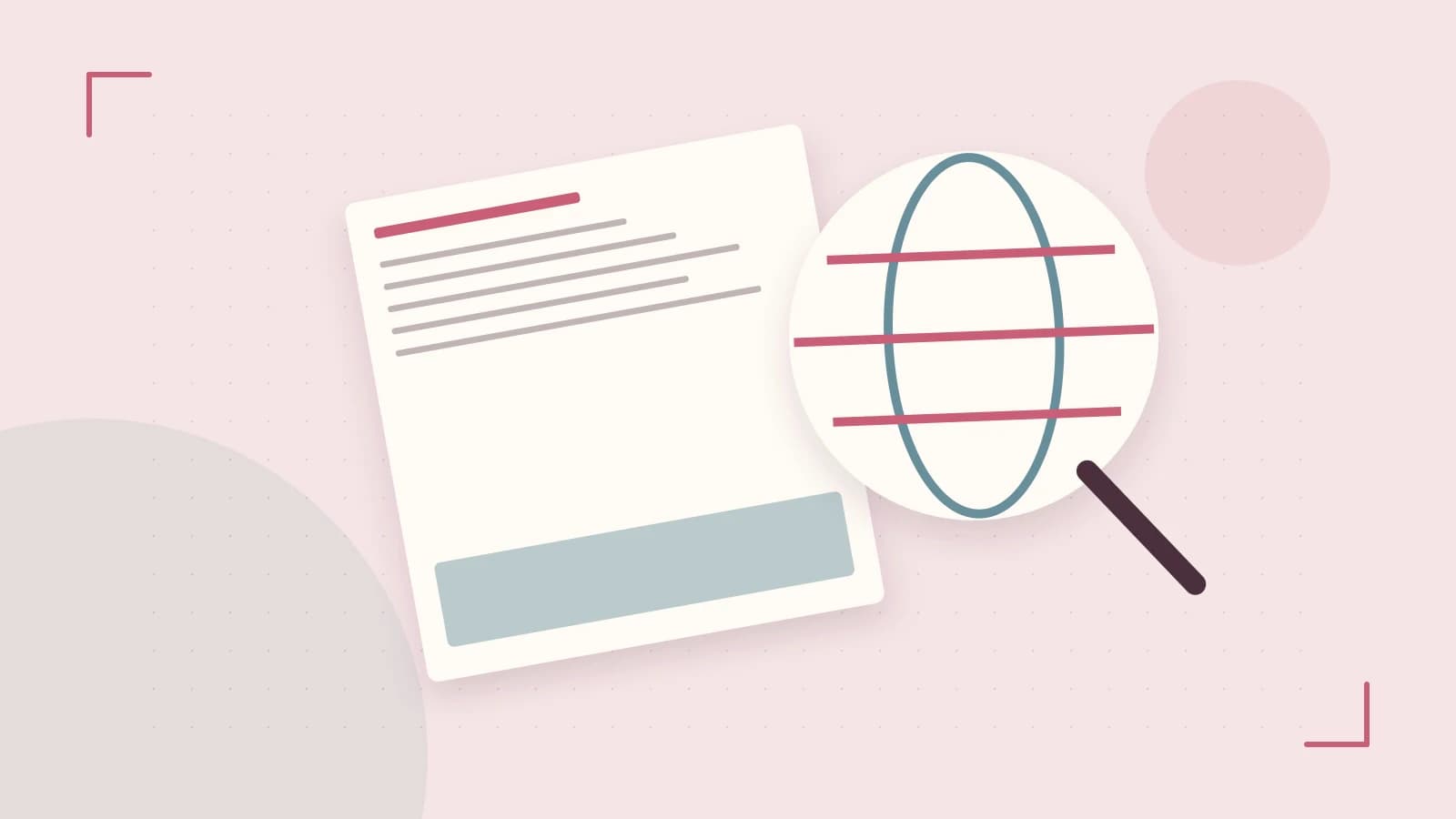 Editorial illustration of an editorial globe with meridians and layered geographic shapes