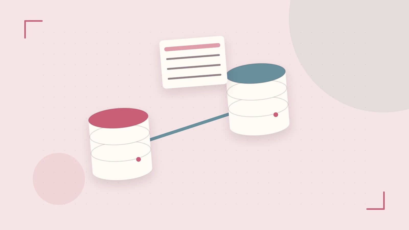 Editorial illustration of structured records, database cylinders and relationships between tables
