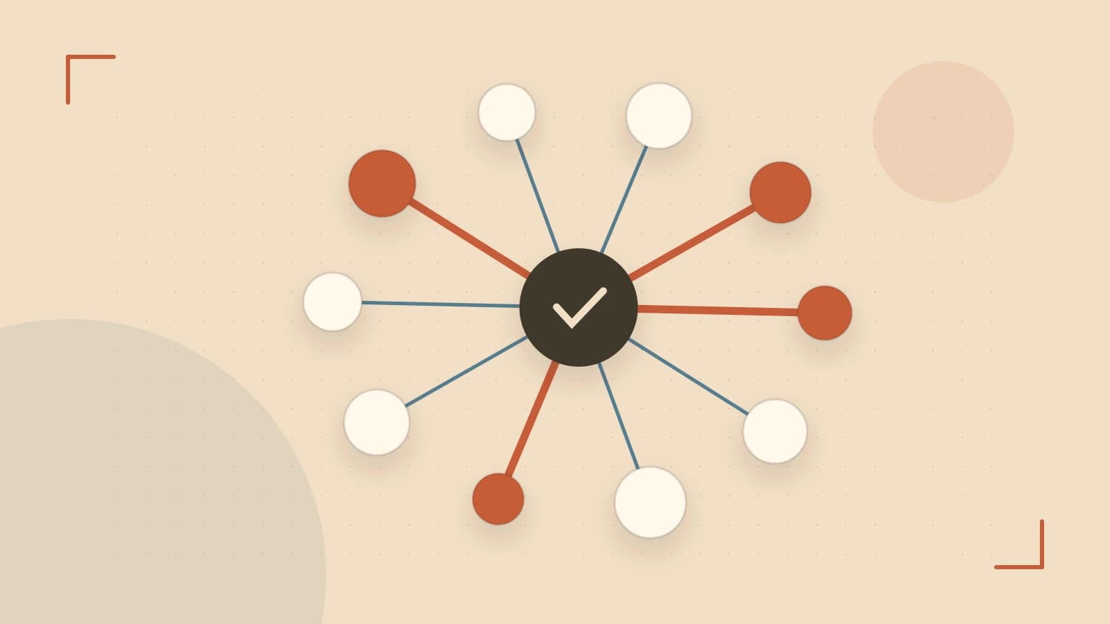 Editorial illustration of an algorithmic node graph with branching paths and a highlighted result