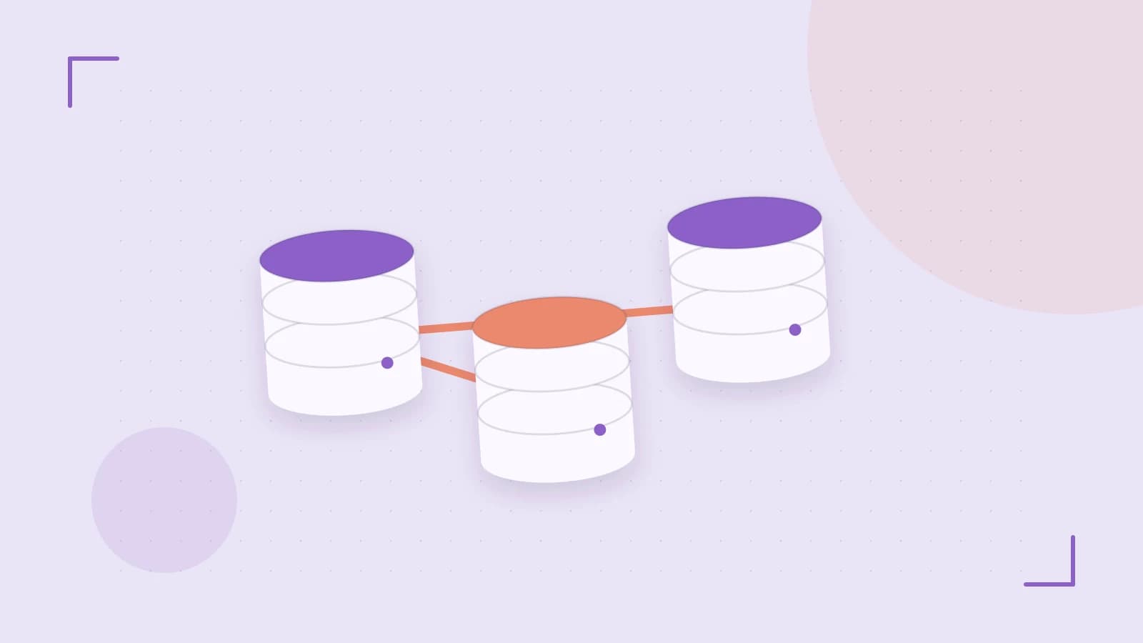 Editorial illustration of structured records, database cylinders and relationships between tables