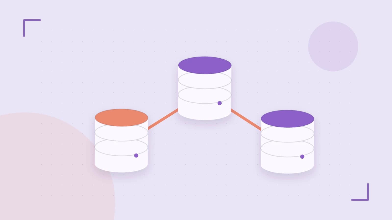 Editorial illustration of structured records, database cylinders and relationships between tables