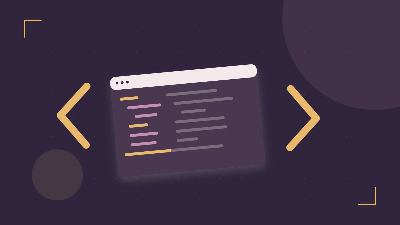 Editorial illustration of an abstract code editor, syntax blocks and oversized programming brackets