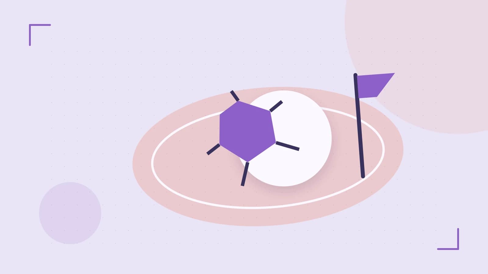 Editorial illustration of a stylized sports ball, stadium geometry and dynamic arcs