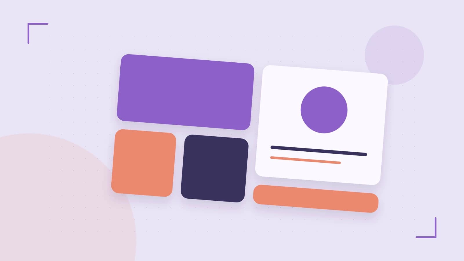 Editorial illustration of responsive browser layouts, overlapping design components and a color system