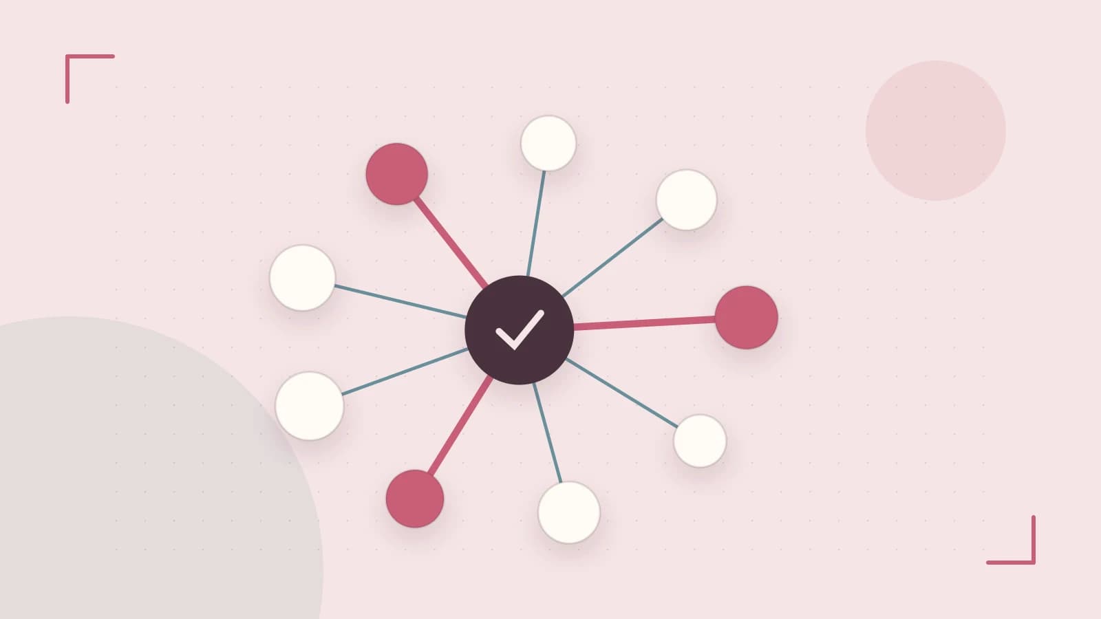 Editorial illustration of an algorithmic node graph with branching paths and a highlighted result