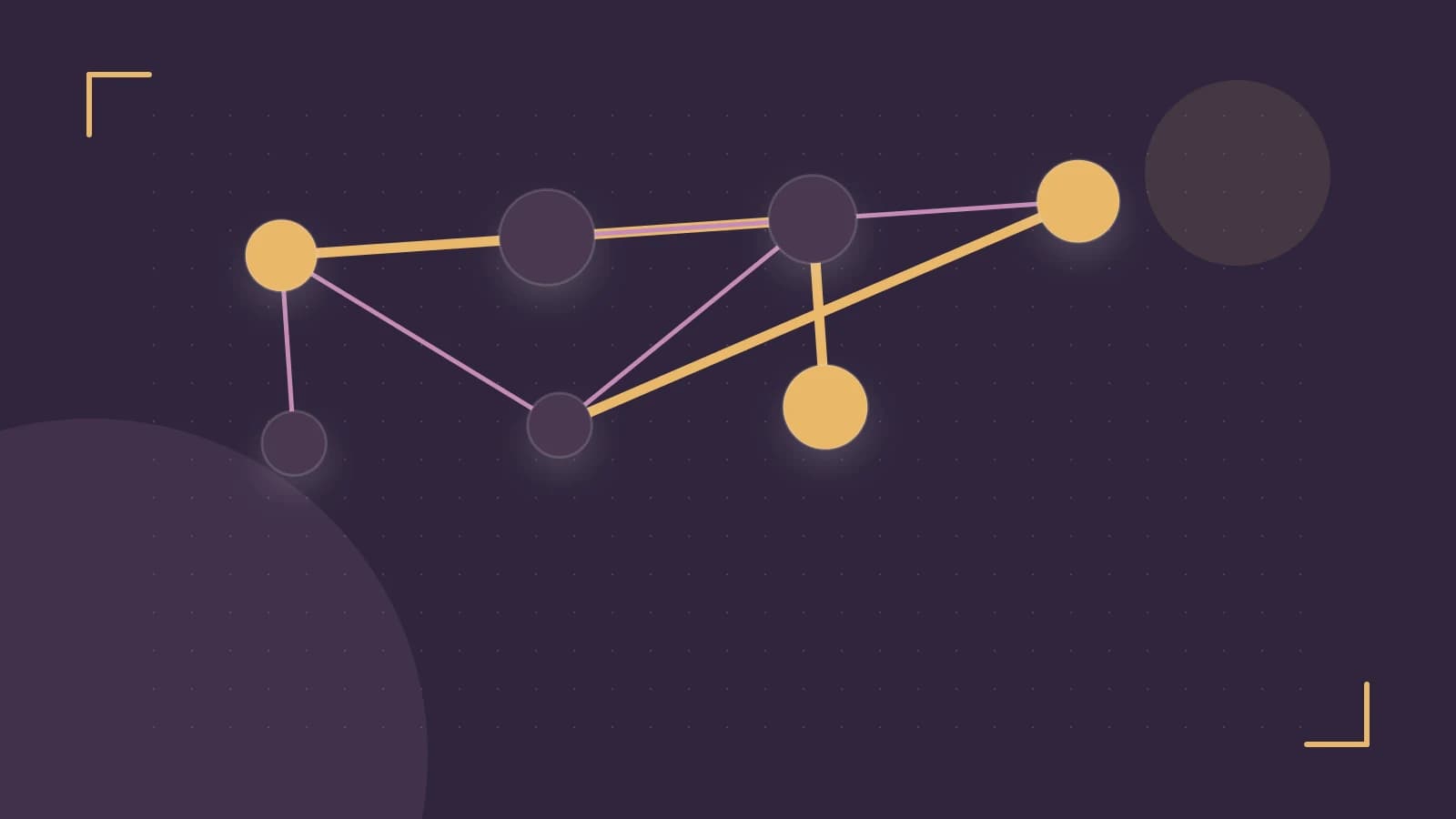Editorial illustration of an algorithmic node graph with branching paths and a highlighted result