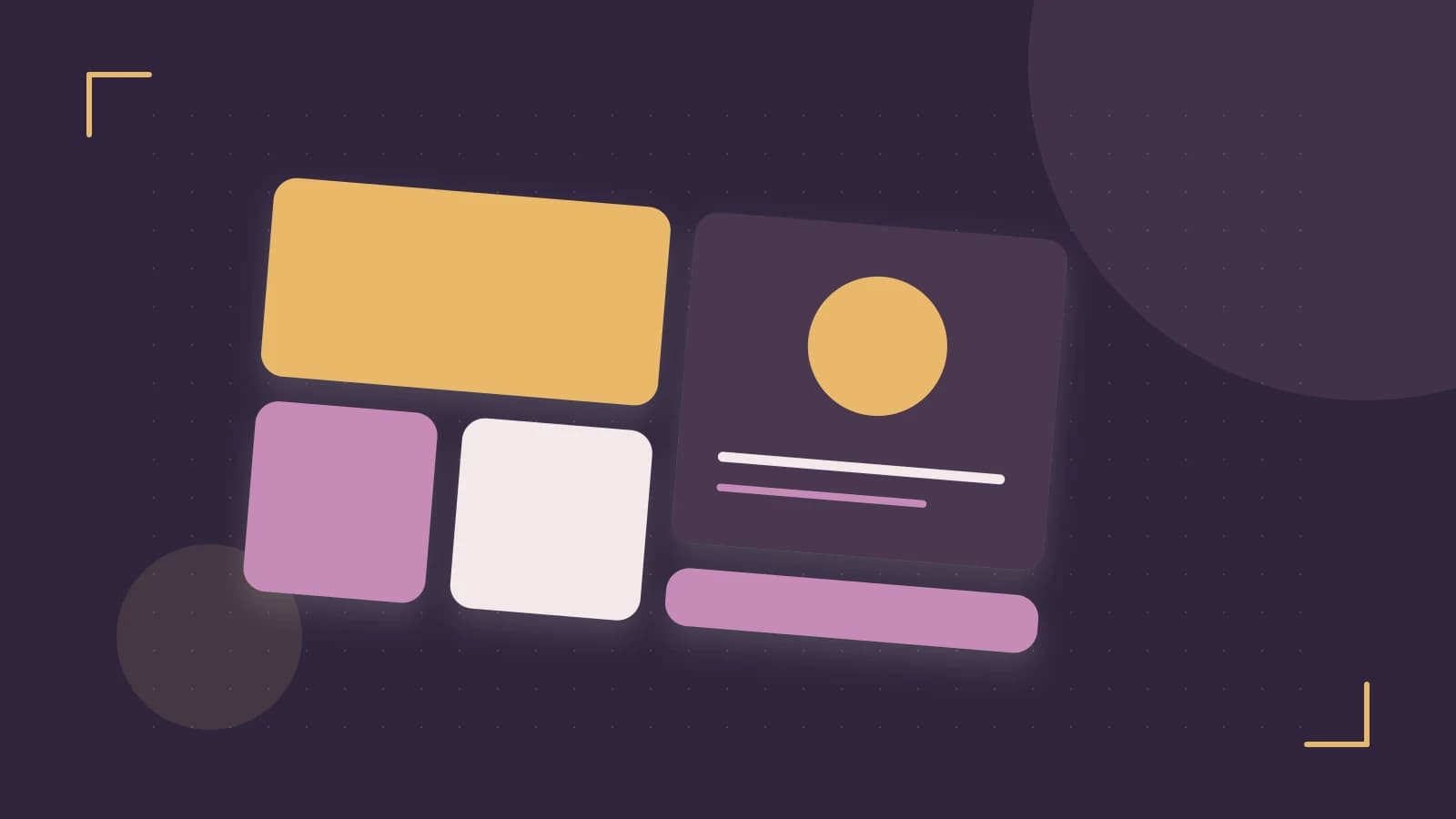 Editorial illustration of responsive browser layouts, overlapping design components and a color system