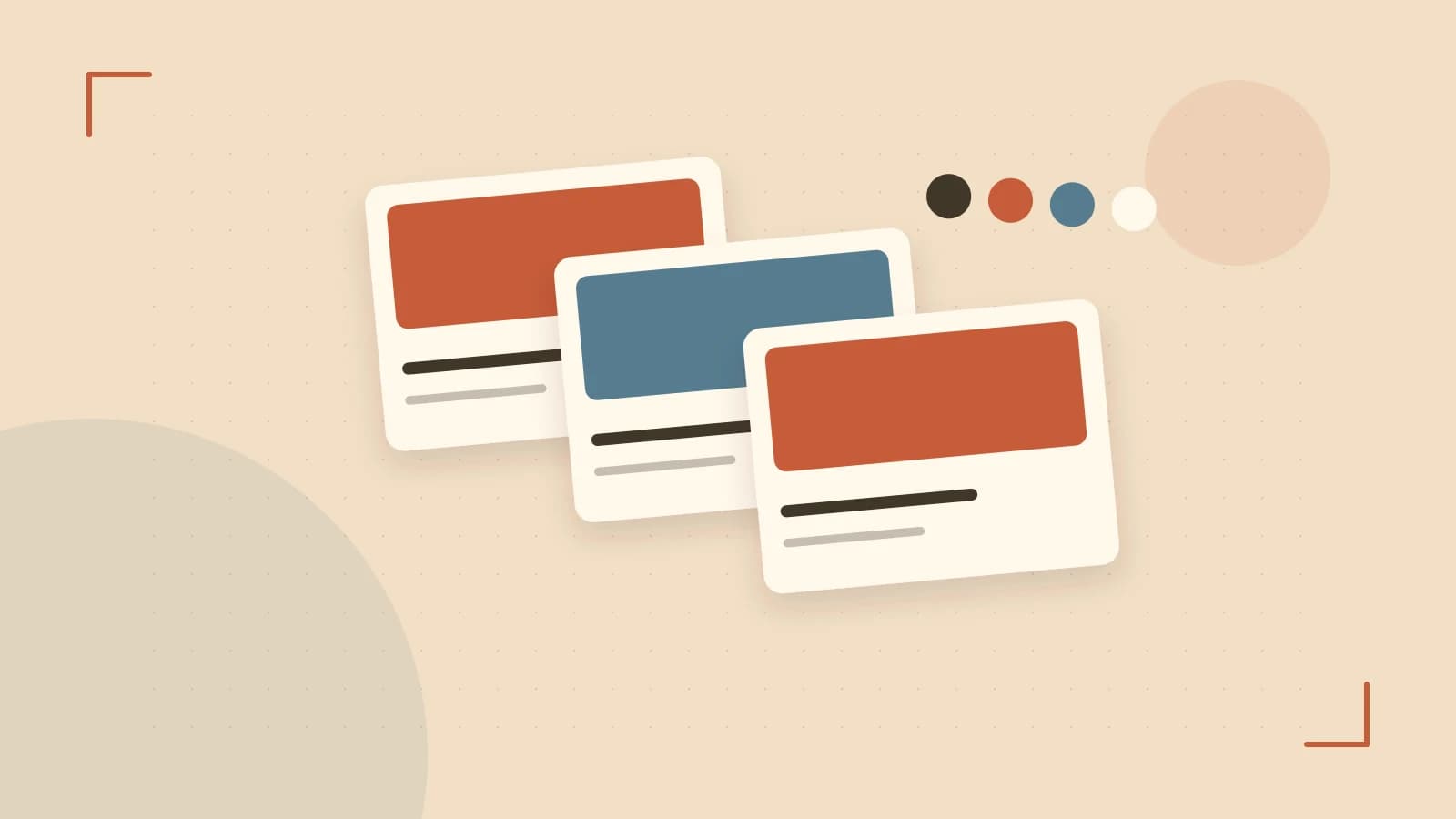 Editorial illustration of responsive browser layouts, overlapping design components and a color system