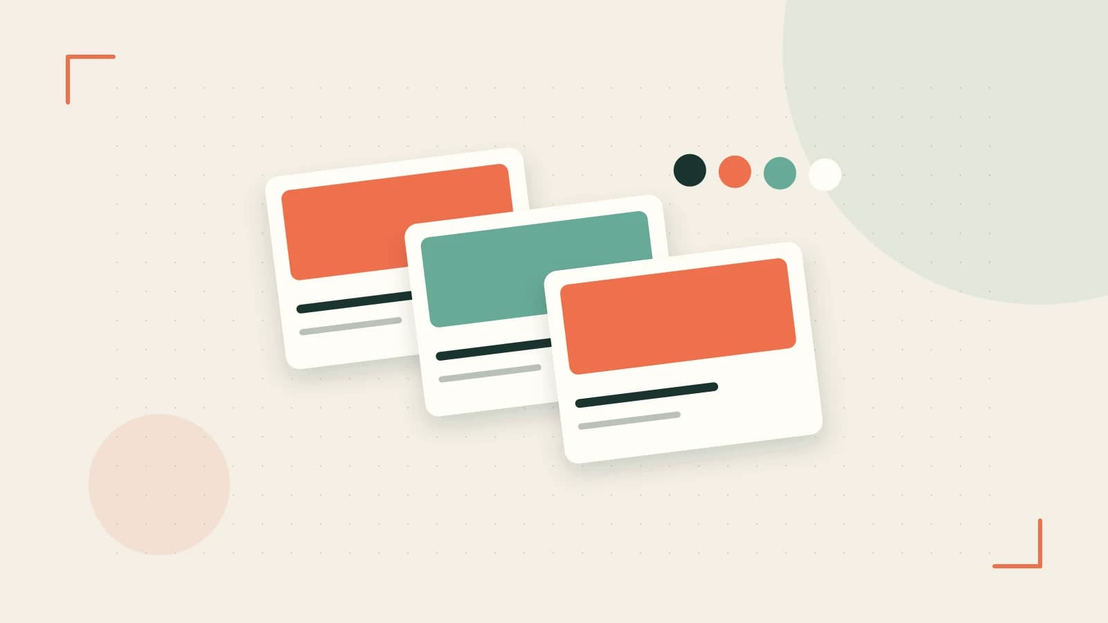 Editorial illustration of responsive browser layouts, overlapping design components and a color system