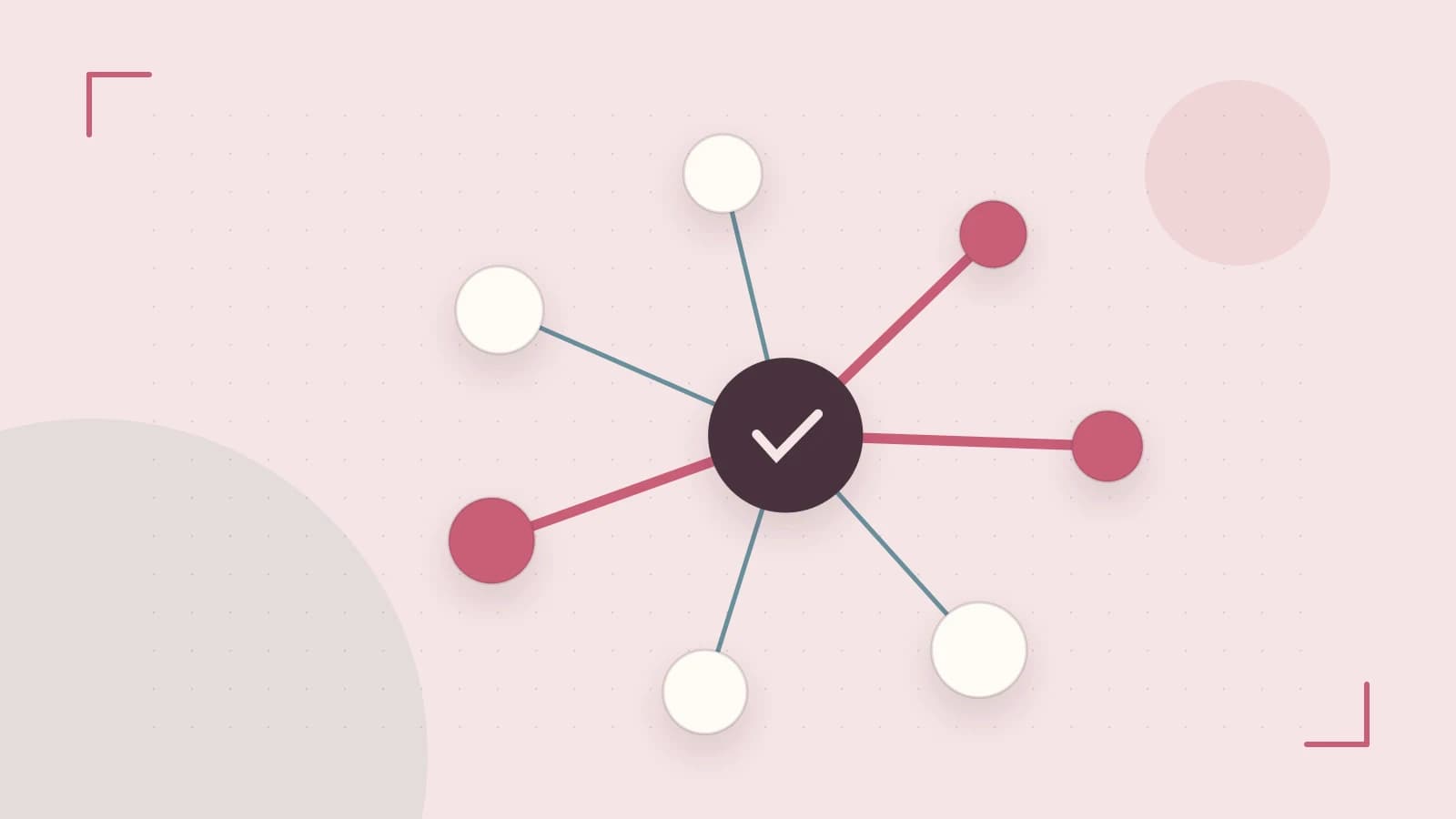Editorial illustration of an algorithmic node graph with branching paths and a highlighted result