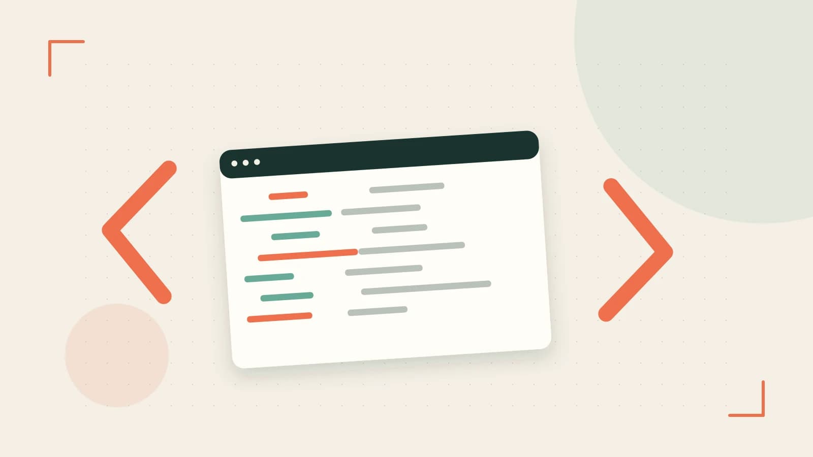 Editorial illustration of an abstract code editor, syntax blocks and oversized programming brackets