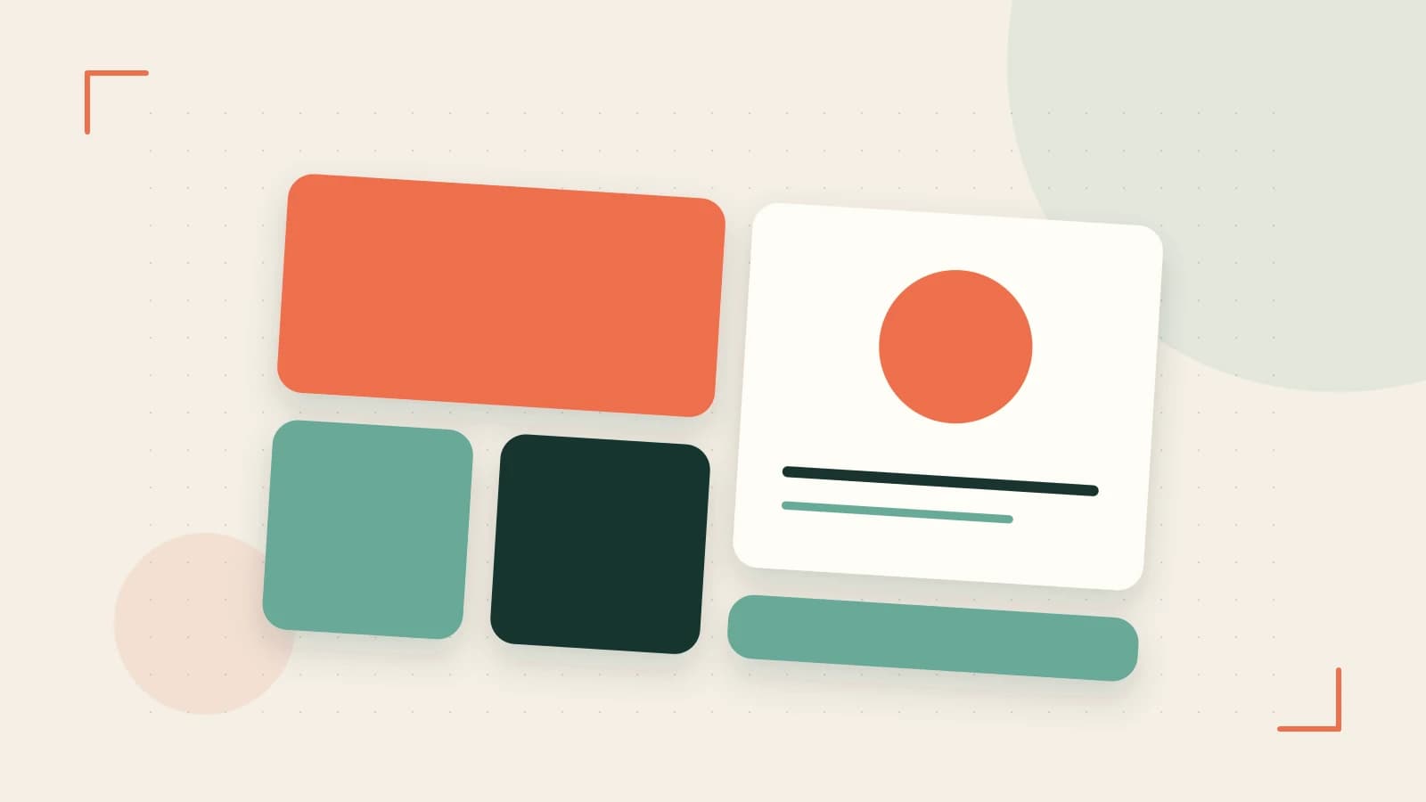 Editorial illustration of responsive browser layouts, overlapping design components and a color system