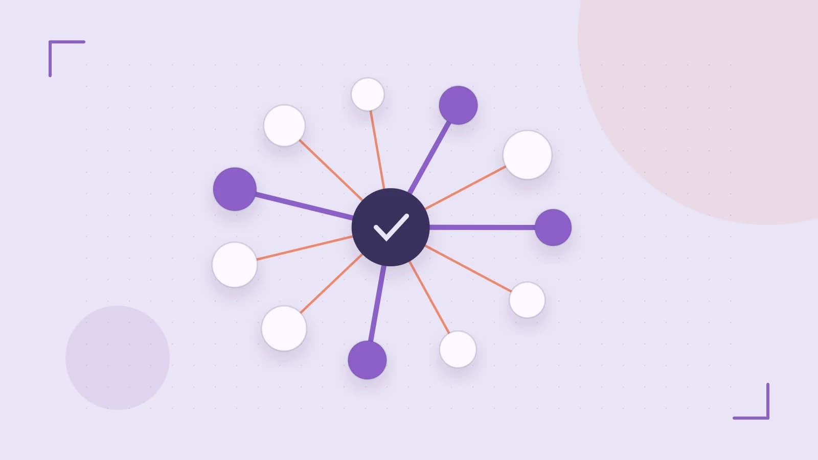 Editorial illustration of an algorithmic node graph with branching paths and a highlighted result