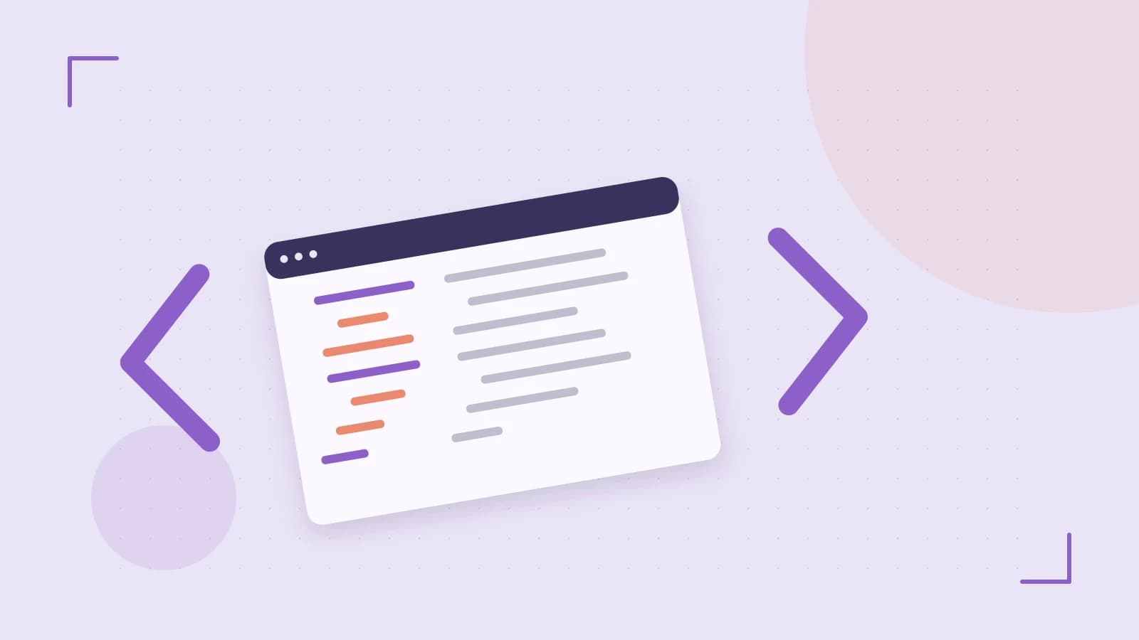 Editorial illustration of an abstract code editor, syntax blocks and oversized programming brackets