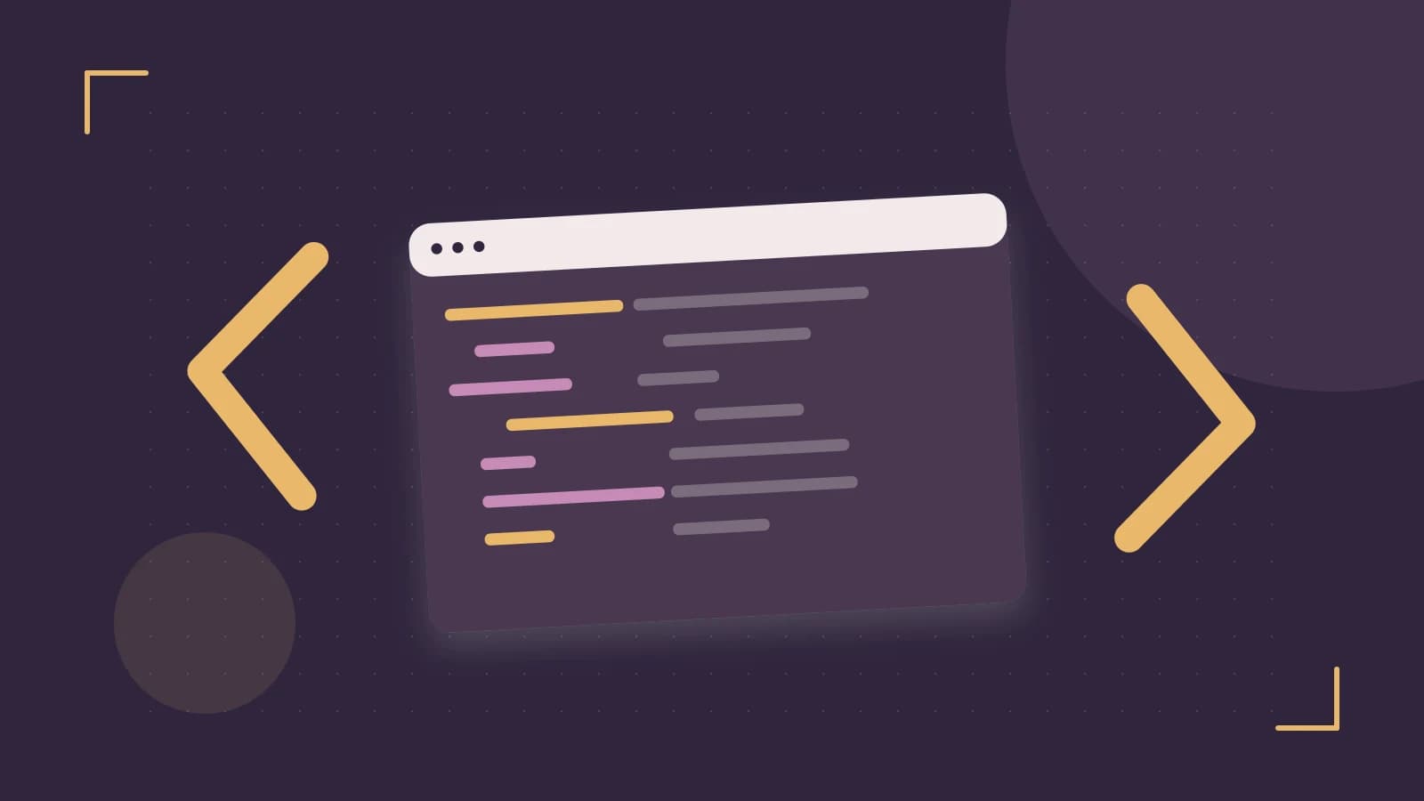 Editorial illustration of an abstract code editor, syntax blocks and oversized programming brackets