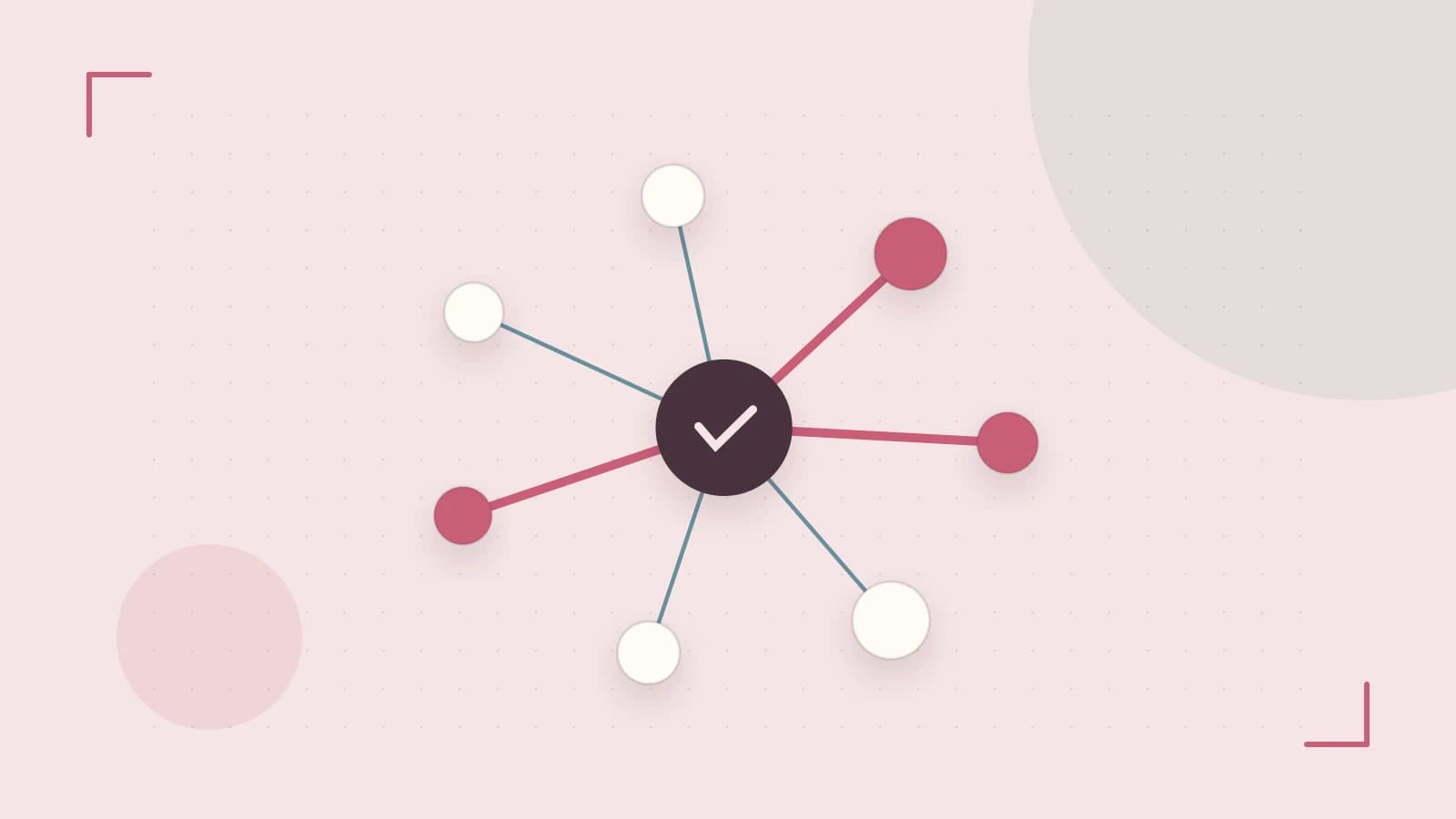 Editorial illustration of an algorithmic node graph with branching paths and a highlighted result