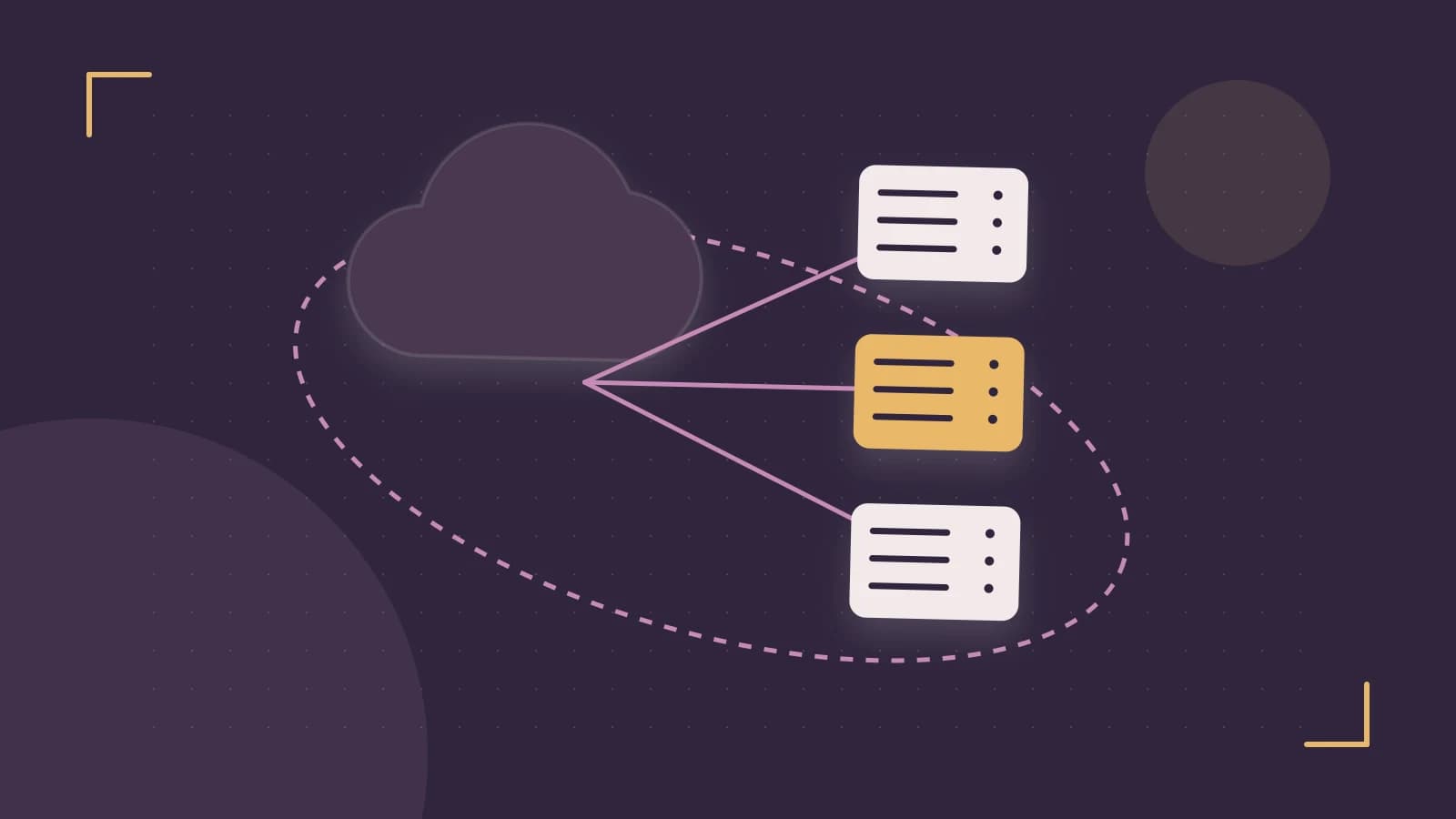Editorial illustration of cloud infrastructure, connected server racks and an orbital service map