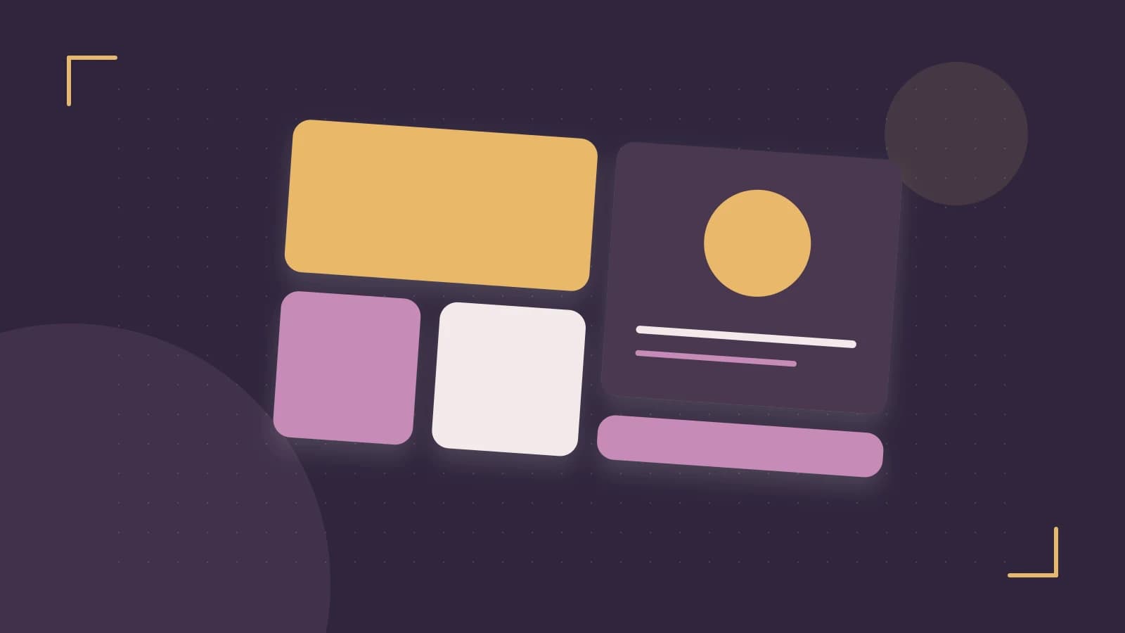 Editorial illustration of responsive browser layouts, overlapping design components and a color system