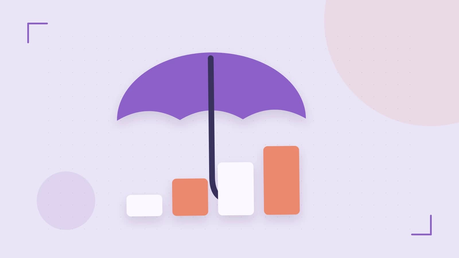 Editorial illustration of abstract coins, a payment card and a geometric financial chart without data labels