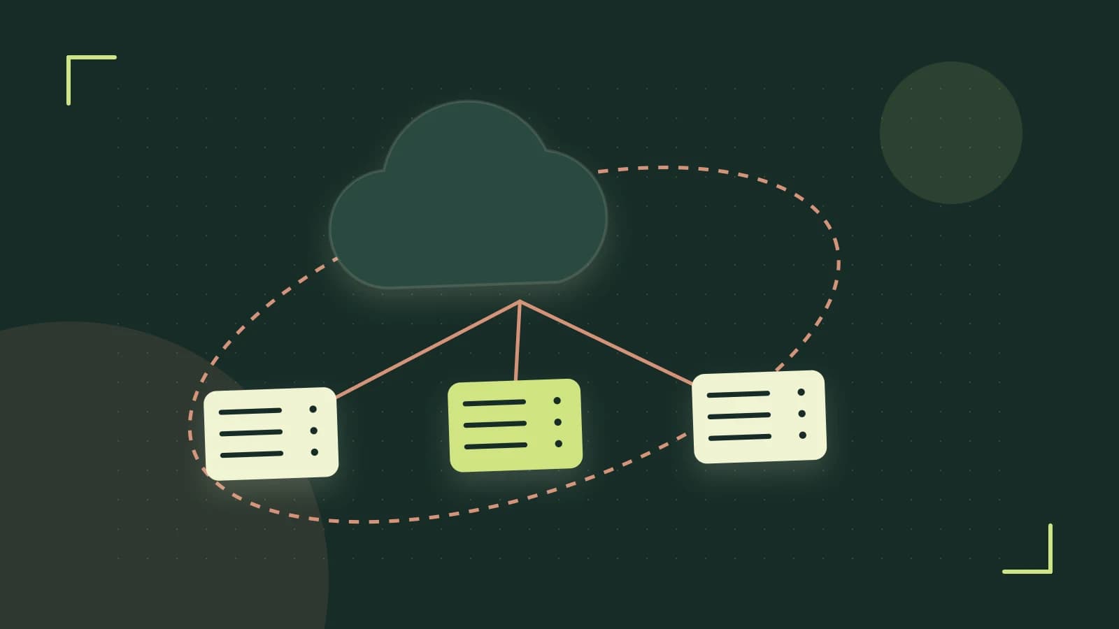 Editorial illustration of cloud infrastructure, connected server racks and an orbital service map