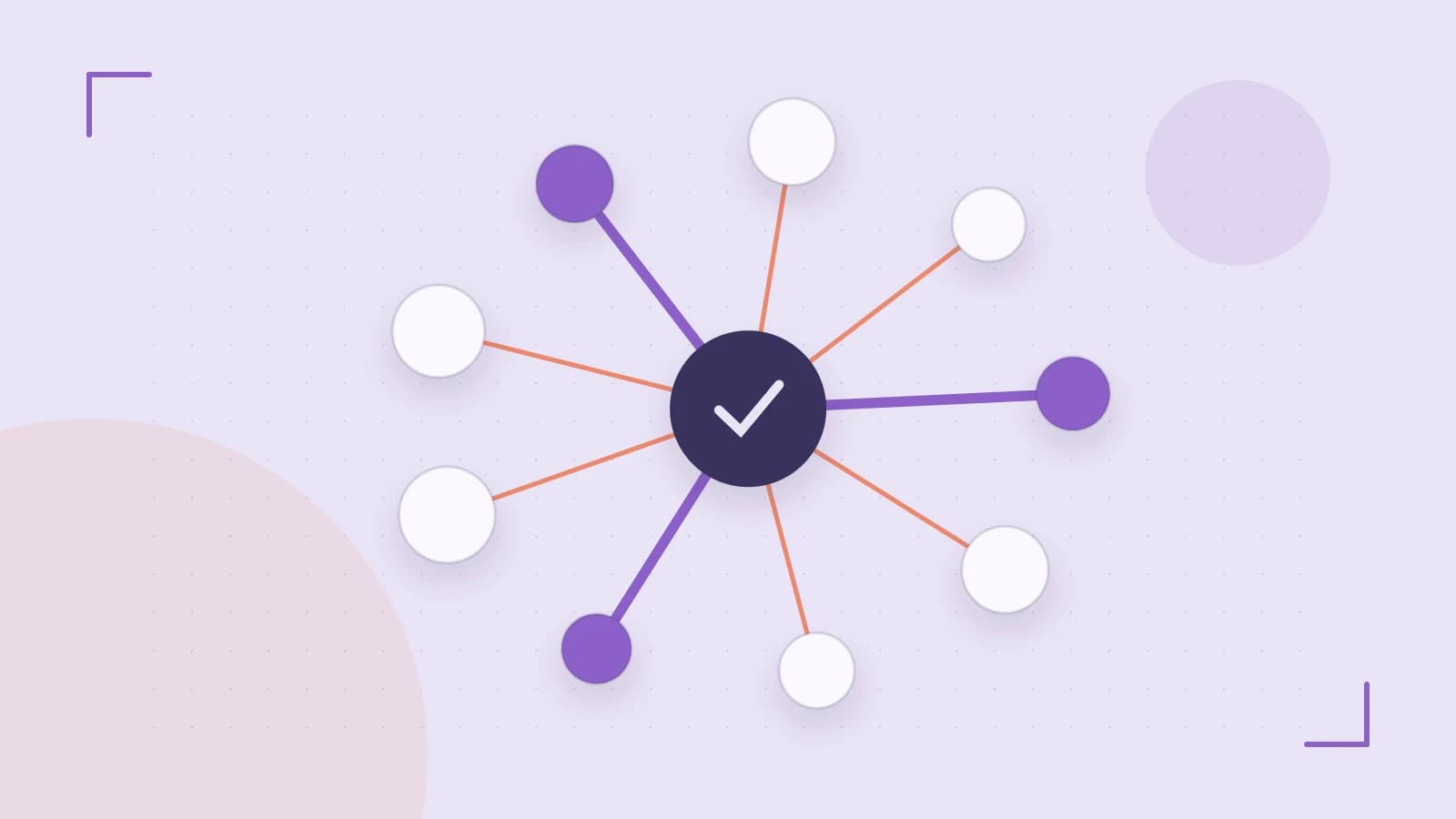 Editorial illustration of an algorithmic node graph with branching paths and a highlighted result