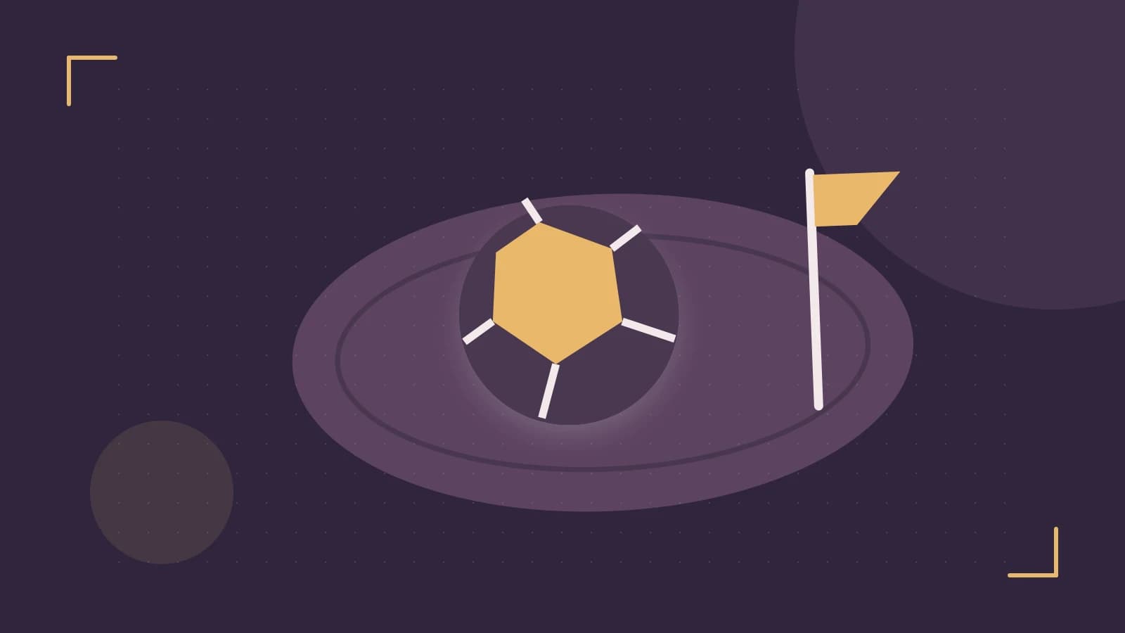 Editorial illustration of a stylized sports ball, stadium geometry and dynamic arcs