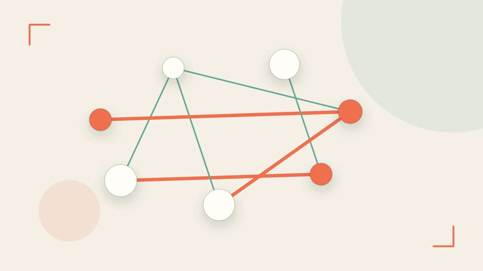 Editorial illustration of an algorithmic node graph with branching paths and a highlighted result