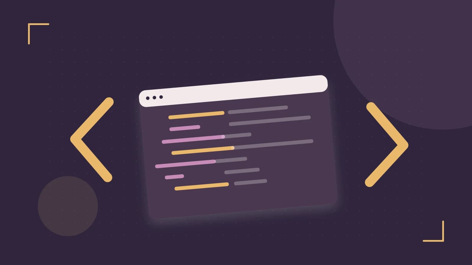 Editorial illustration of an abstract code editor, syntax blocks and oversized programming brackets