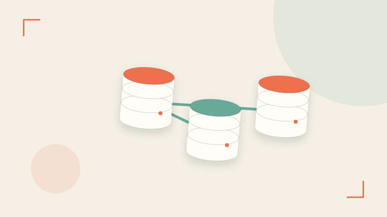 Editorial illustration of structured records, database cylinders and relationships between tables