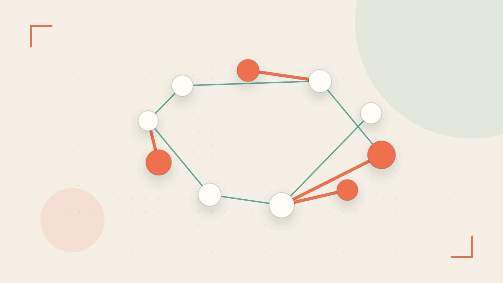 Editorial illustration of an algorithmic node graph with branching paths and a highlighted result