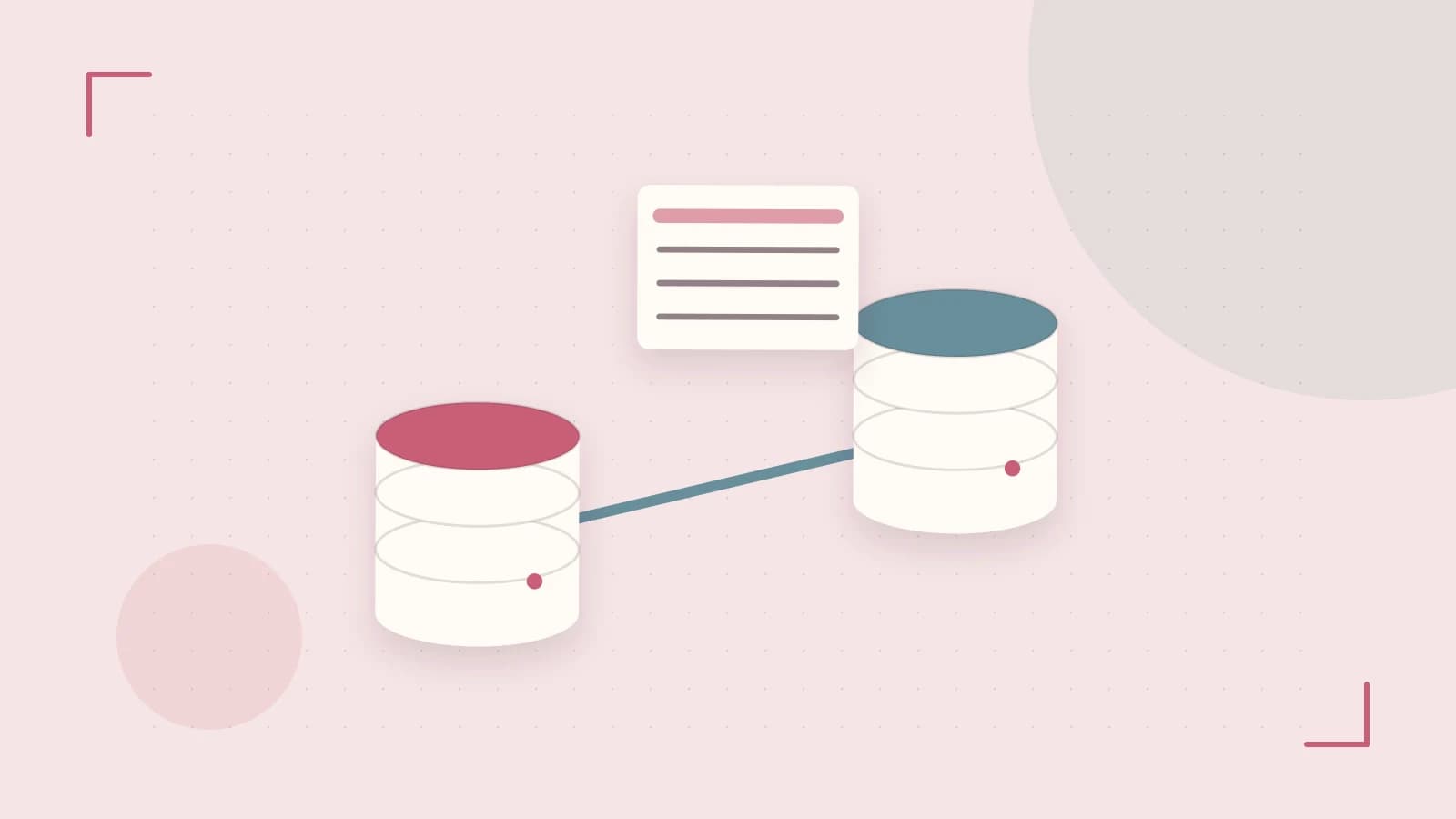 Editorial illustration of structured records, database cylinders and relationships between tables